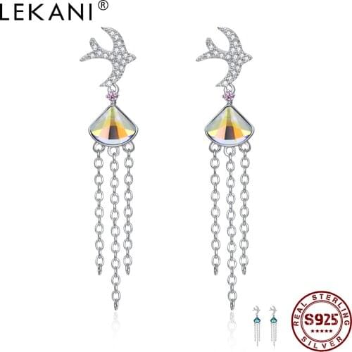 LEKANI 925 Sterling Silver Drop Earrings For Girl Austria Crystal Cute Romantic Bird Shape Earring Anniversary Fine Jewelry