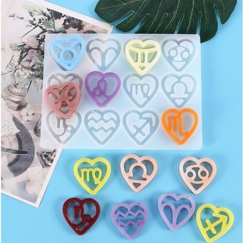 F3MF 12Constellation Pendant Crystal Epoxy Resin Mold Earring Keychain Silicone Mould