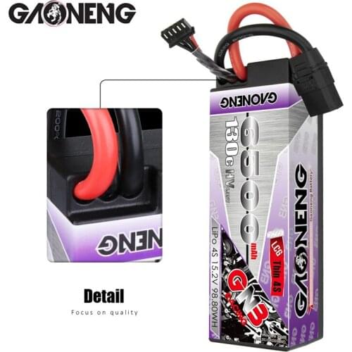 GAONENG GNB 15.2V 6500mAh 4S 130C HV Thin Hardcase LiPo Battery Pack XT90 EC5 Plug for 1:8 1/8 RC Car Four Drive Off-Road Boat
