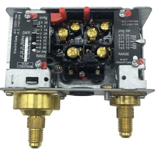 Manual reset dual pressure controls is designed for auto-cascade or 2-compressor cascade heat pump or freezer equipments