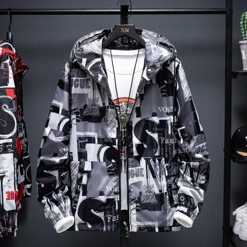 Spring Autumn Jackets Men Windbreaker Fashion Brand Sportswear Military Tactival Graffiti Hooded Windbreaker Plus Size 5XL