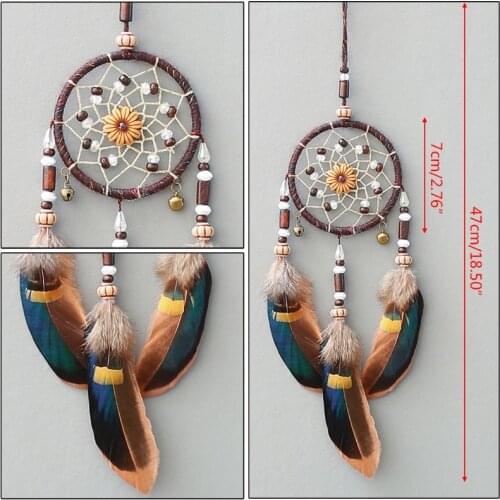 Vintage Handmade Dream Catcher Car Home Hanging Decor Bead Ornament Iron Ring Feather Knitting Wool Dreamcatcher