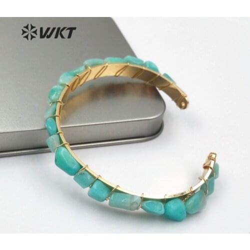 WKT B451 New!Cute Romantic Style Handmade Natural Stone Bracelet With Metal Plated Creative Unclosed Female Bracelet