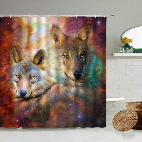 Northern Europe Wolf Pattern Shower Curtain Wild Animal Theme Bathroom Waterproof Polyester Screen Home Decoration With Hook Set