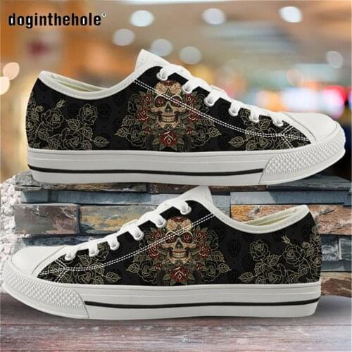 Doginthehole Punk Sugar Skull Printed Woman Sneakers 2020 Spring/Autunm Designer Brand Lace Up Casual Shoes Ladies Canvas Shoes