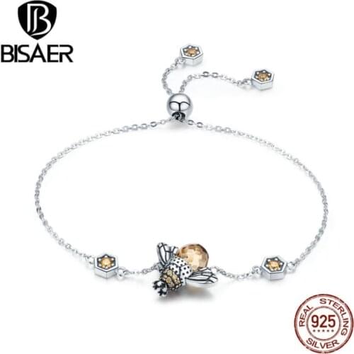 2019 New 925 Sterling Silver Dancing Bees Cute Insect Chain Bracelet for Women Bee Link Bracelet Fine Sterling Silver Jewelry