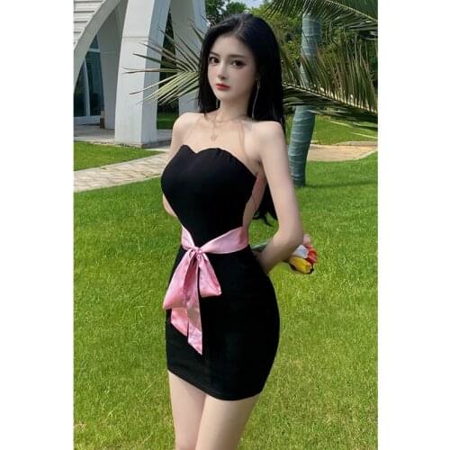 Summer 2021 new halter hanging neck tube top bag hip sexy holiday ladies dress