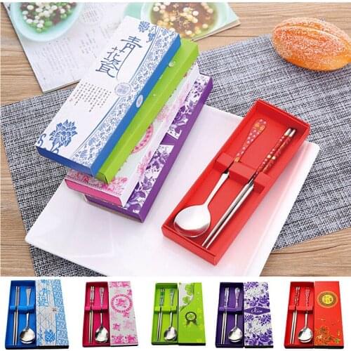 1 set Stainless Steel Spoon and Chopsticks Korean Sushi ChopSticks Learner Gifts Set 5 Patten Cookware Tableware Kit