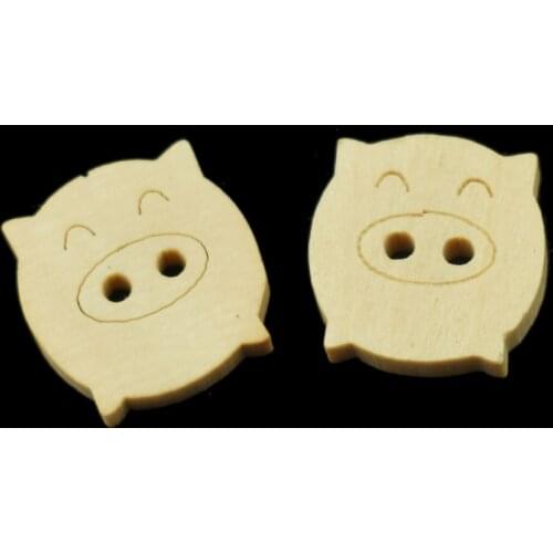 100PCS Cute Pig Wooden Decorative Button Natural Color Crafts Accessories for Costura Scrapbooking Wood Craft Big Pig Buttons