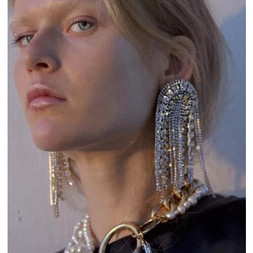 2021 womens Fashion Jewelry Shiny Rhinestone Tassel Dangle Hot Sale Evening Dress Temperament Earrings