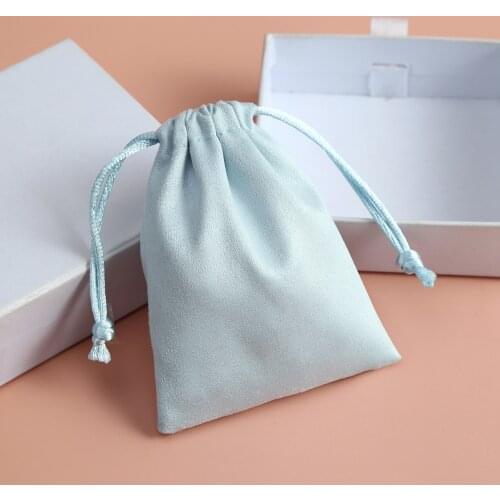 50pcs Light Blue Flannel Drawstring Packing Jewelry Packaging Display Luxury Velvet Suede Pouches Gift Bags Can Personalized