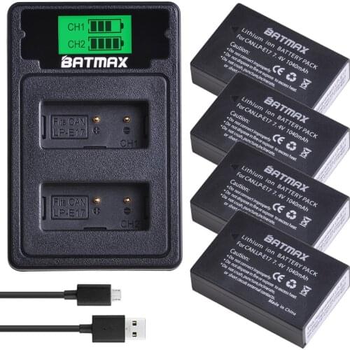 Batmax LP-E17 LPE17 LP E17 Battery+New LCD Dual USB Charger with Type C Port for Canon EOS M3 M5 M6 Rebel T6i T7i EOS 77D 750D