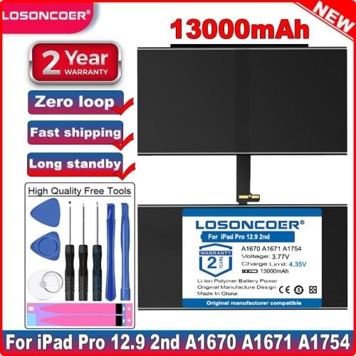 LOSONCOER Good Quality Battery A1670 A1671 A1754 13000mAh Battery for iPad Pro 12.9 2nd A1670 A1671 A1754 Batteries