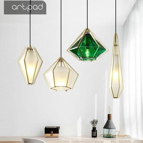 Artpad Nordic Diamond Frosted Acrylic Pendant Light Lamp for Hotel Cafe Lustre Simple Golden Dining room Restaurant E14 Lighting