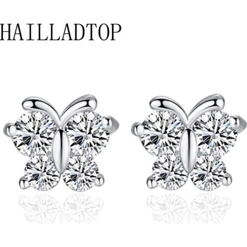 Butterfly Zircon Stud Earrings Shiny Crystal Ear Stud Silvering Sweety Bowknot Earrings Trendy Silvery Jewelry Korean Drill Gift
