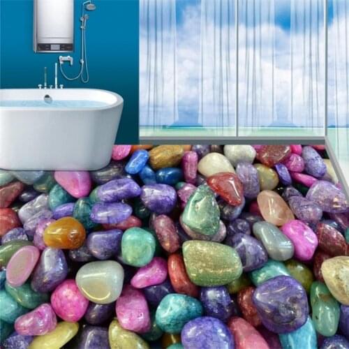 Beibehang Multicolored stone romantic colored stone floor bathroom 3D PVC waterproof floor Custom Photo self-adhesive 3D floor