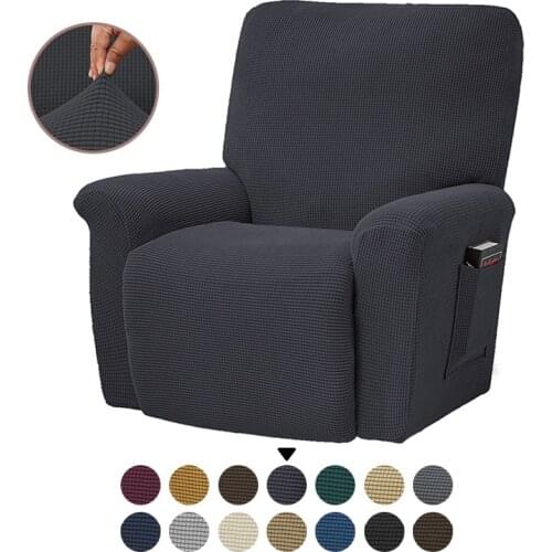 European Style Recliner Stretch 4 Piece Sofa Cover Charcoal Gray Thicken Fleece Recliner Protection Pad Non-slip Furniture Cover
