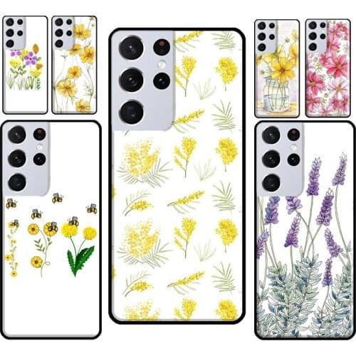 Yellow Cosmos Flowers Lavender Phone Case For Samsung Galaxy S8 S9 S10 Plus S20 FE Note 10 Plus Note 20 Ultra S21 Coque