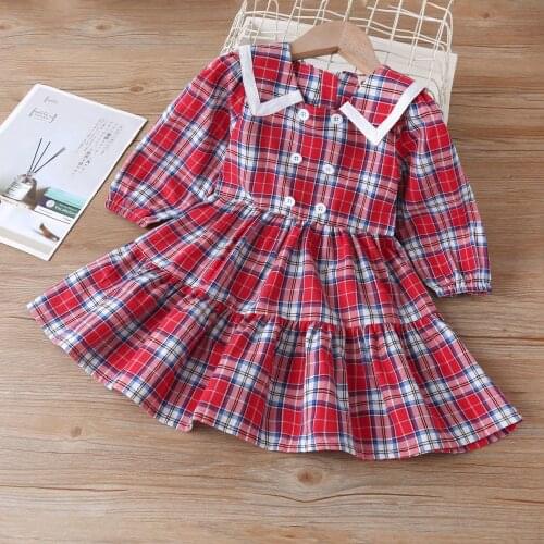 Childrens Dress Spring Autumn 2021 Korean Clothes Girl New High-quality Cotton Retro Plaid Dresses Parent-child Dress Costume