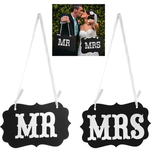 DIY Funny Wedding Decor Props Black Mr Mrs Paper Board+Ribbon Sign Letter Garland Banner Photo Booth decoration Party Favor P0.2