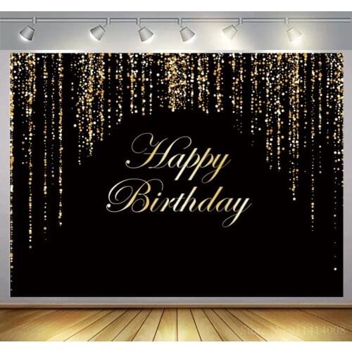 Black Board Gold Glitter Curtain Happy Birthday Background Photography Adult Women Celebration Party Show Photo Backdrops