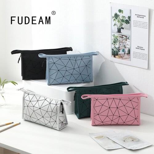 FUDEAM Geometric Leather Women Cosmetic Bag Multifunction Travel Waterproof Storage Bag Toiletries Organize Portable MakeUp Case