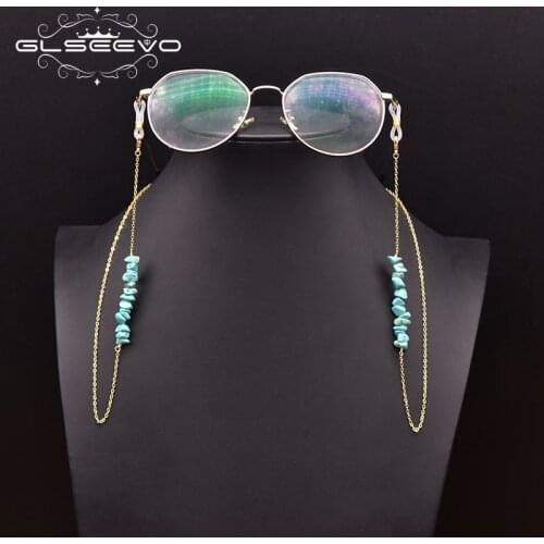 GLSEEVO Gold Color Natural Turquoise Sunglasses Chain Women Cord Holder Neck Strap Rope Necklace On The Neck Not Glasses GH0037
