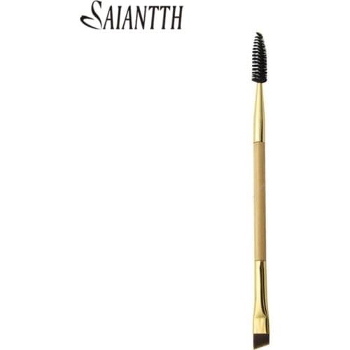 SAIANTTH double head eyebrow brush eyebrow pencil eyelashes brush eyelash curler bamboo handle Gold aluminum tube makeup tools