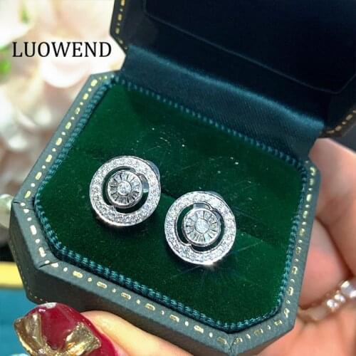 LUOWEND 100% 18K Solid White Gold Au750 Women Stud Earrings Real Natural Diamond Earring Fashion Design Luxury