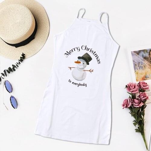 Fashion Womens Christmas Dress Christmas Print Casual Sleeveless Sling Bodycon Sexy Mini Short Party Dress Vestidos Ropa Mujer