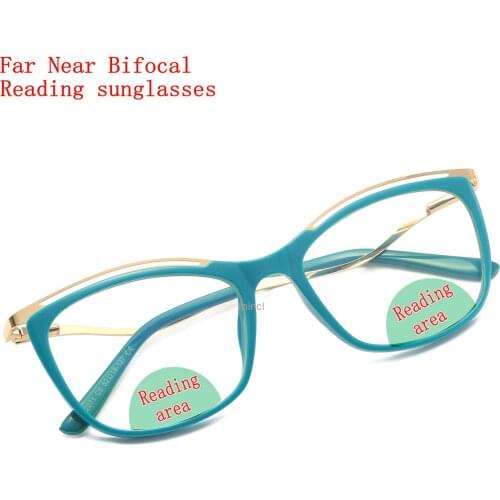 Multifocal Reading Glasses Women Outdoor Photovariation Bifocal Presbyopic Glasses Alloy Frame Near and Far with Diopter NX