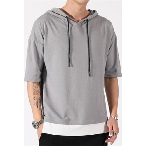 2020 new mens summer T-shirt solid color hooded short-sleeved casual pullover top