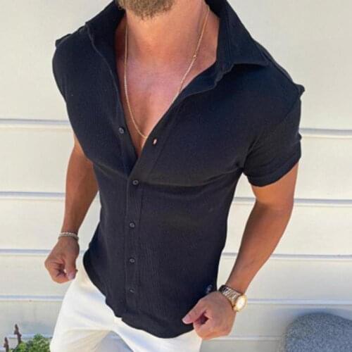 Men Shirt Short Sleeves All-match Solid Color Men Summer Casual Tops for Daily Life Male Clothes Plus Size Casual Shirt