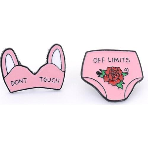 Newest Don't Touch Off Limits Sexy Bikini Metal Enamel Pin Badge Personality Pink Underpants Swimwear Brooches Set Women Jewelry
