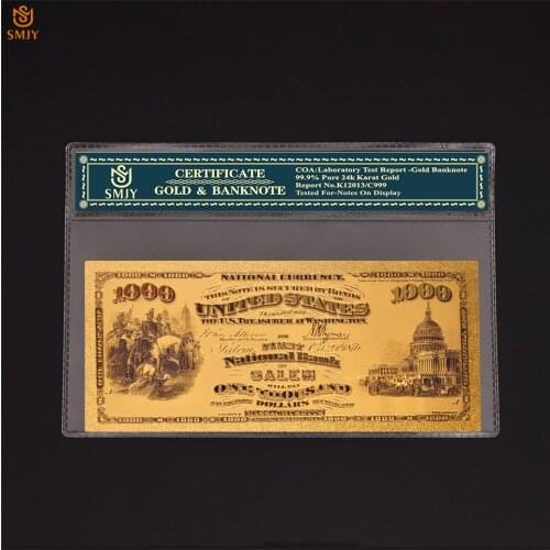 New Products USA 1875 24k Gold Banknotes Fake Money Bills 1000 Dollar Banknote With COA Frame For Collections Currency Paper