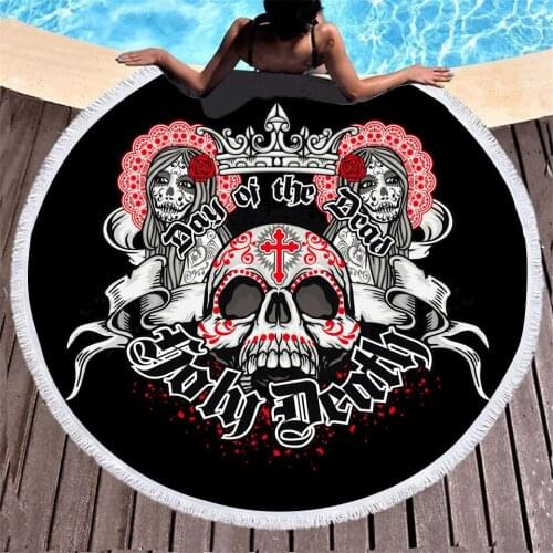 New Polychrome Skull Snake Digital Print 150cm Round Bath Towel Microfiber Quick-drying Bath Towel Beach Swimming Towels