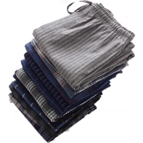 2021 Autumn Winter Men 100% Brushed cotton sleep bottoms Male nighty trousers Men Casual Loosen Plaid pajama pants XXL 100KGS