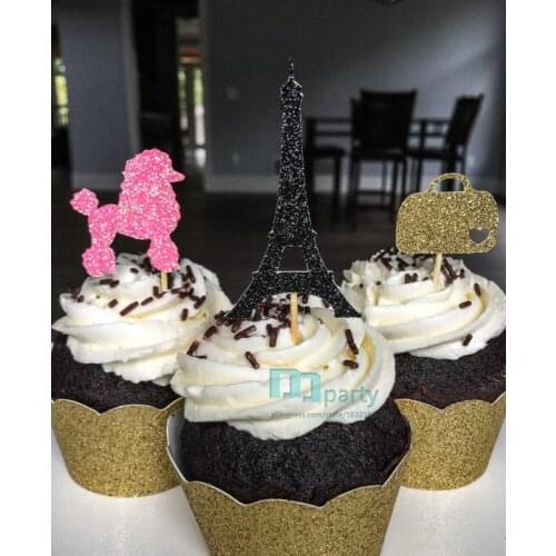 Paris Bridal Shower Cupcake Toppers Eiffel Tower Topper Poddle Topper Handbag Topper Wedding Bachelorette Birthday