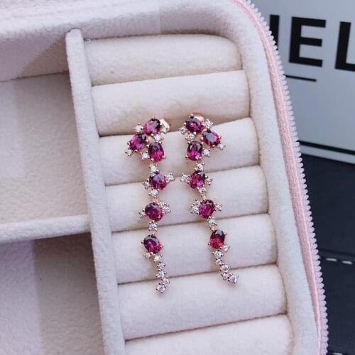 Fashion long geometry natural red garnet gem drop earrings Natural gemstone earrings 925 silver female wedding gift jewelry