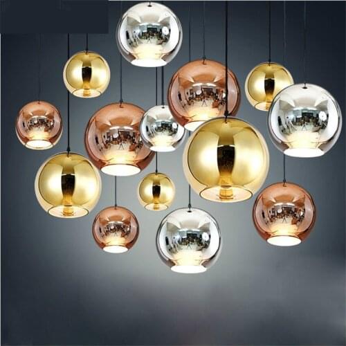 North Europe Modern Copper Sliver Shade Mirror Hanging Pendant Lights E27 Bulb LED Pendant Lamp Christmas Glass Ball Lighting