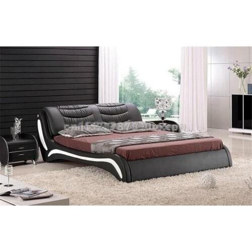 Modern bedroom furniture with Genuine leather Queen bed furniture Led lighting King bed