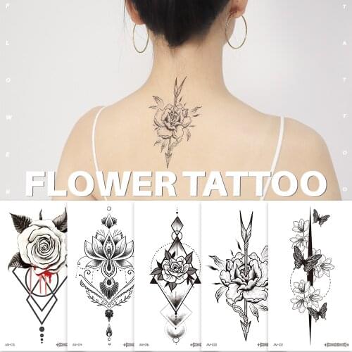 Waterproof Temporary Tattoo Sticker Flower Rose Fake Tatto Back Neck Tatoo Hand Arm palm finger Tato body art for Women Men Girl