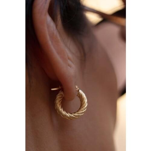 14 carat Gold Cambered Serrated Earrings For Women Extraordinary Earrings Jewelry