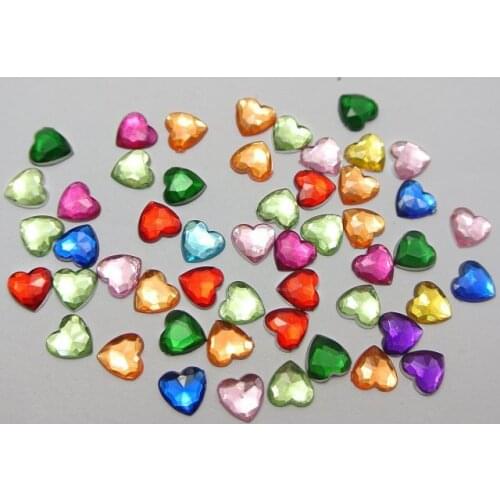 1000pcs Mixed Color Acrylic Faceted Heart Flatback applique 6X6mm accessories for wedding dress DIY nail tool