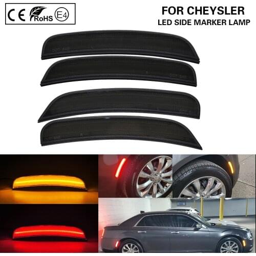 2/4Pcs Smoke lens Front+Rear LED Side Fender Marker Light Lamp Amber/Red For Chrysler 300C 2015 2016 2017 2018 2019 2020 2021