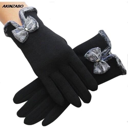 2021 Thermal Bow Knot Ladiess Gloves Not Inverted Velvet Womens Gloves Classic Outdoor Touch Screen Casual Fur Winter Gloves