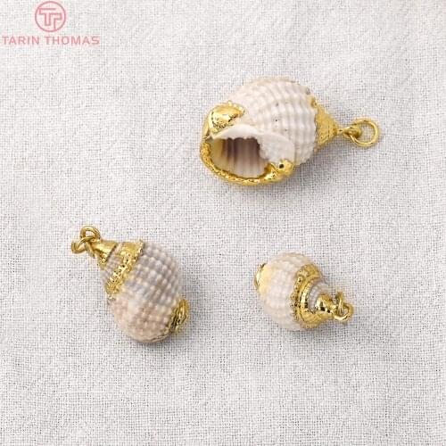 6PCS 13x20MM Gold Color Brass and Natural Conch Charms Pendants High Quality Jewelry Making Supplies Diy Findings Accessories