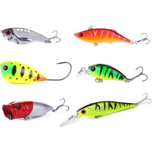 6PCS Sea Fishing lure set Wobblers Artificial bait For fishing gear Popper Crankbait Minnow VIB Hard lures Swimbait fake baits