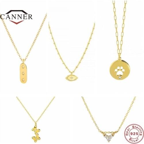 CANNER 2021 Trendy 925 Sterling Silver 18K Gold Plated CZ Zircon Pendant Chain Choker Necklace for Women Jewelry Collar Mujer