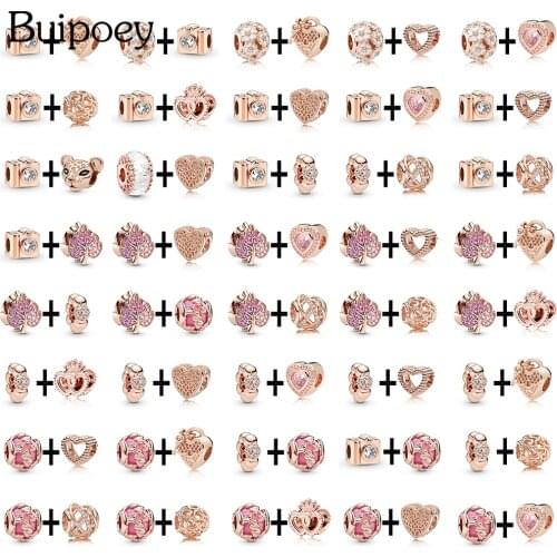 Buipoey Shiny Crystal Leaf Beads Rose Gold Camera Charm Fit Diy Women Girls Jewelry Accessories Bracelets & Necklace Beaded